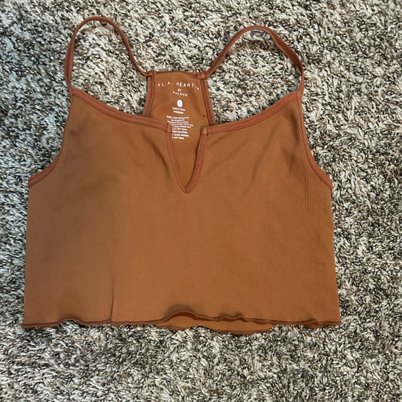 La Hearts Tops - La Hearts by Pacsun Rust Notch-Neck Ribbed Crop top